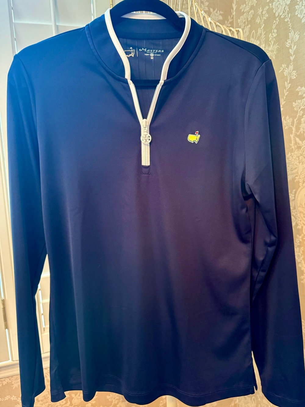 Tory Burch x the Masters Navy Long-Sleeve Quarter-Zip Pullover with White Trim